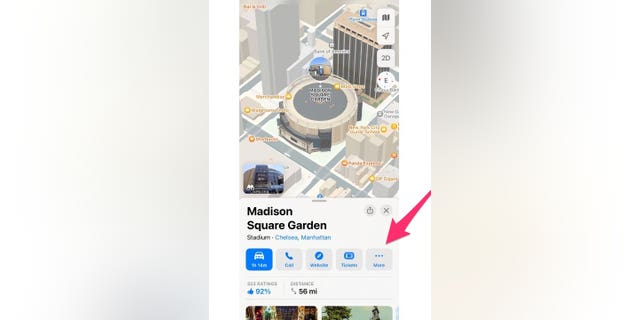 Di mana harus menekan "Lagi" di aplikasi Apple Maps.