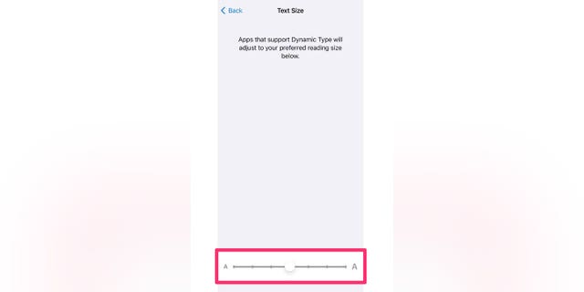 Screenshot showing how to simply select the font size using the slider at the bottom of the screen.