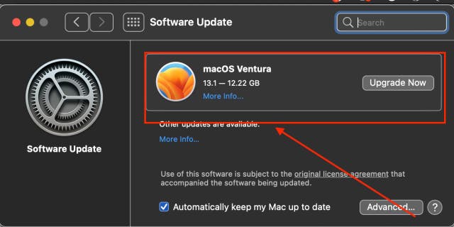 Mac software provides updates often with Ventura.