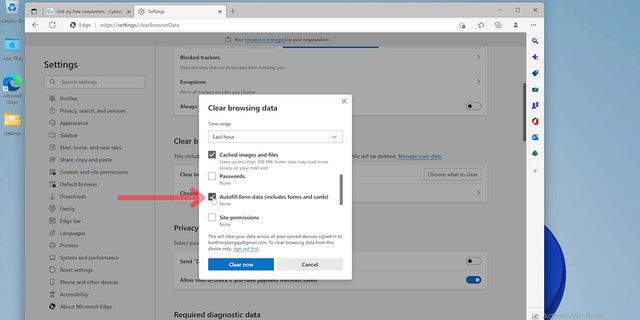 Check off <strong>Autofill Form Data (Includes Forms and Cards).</strong> Check off any other option you want to be cleared as well.