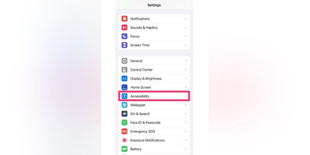 Screenshot showing how to select accessibility.  Changing the screen can help make your iPhone easier to use.