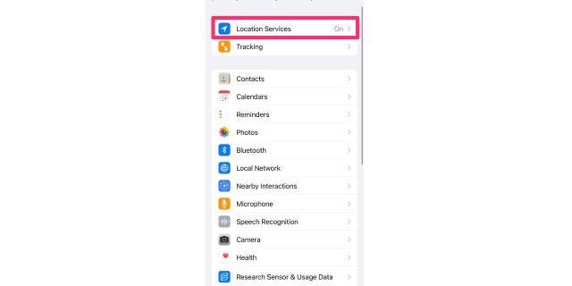 Tap <strong>Location Services.</strong>
