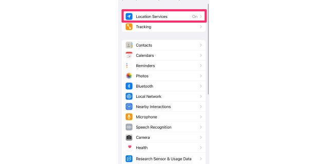 Tap <strong>Location Services.</strong>