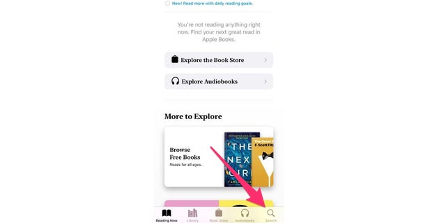 Go to the Search icon in Apple Books.