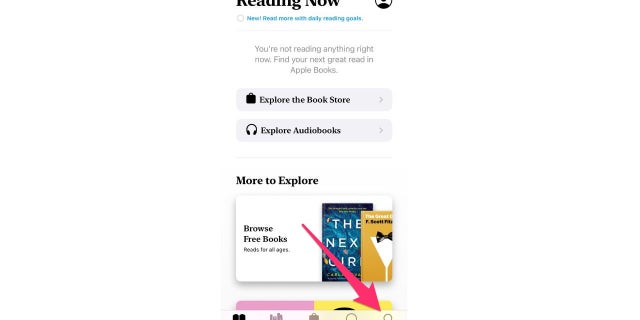 Go to the Search icon in Apple Books.