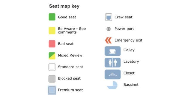 Tampilan peta kursi untuk menunjukkan arti setiap warna. 