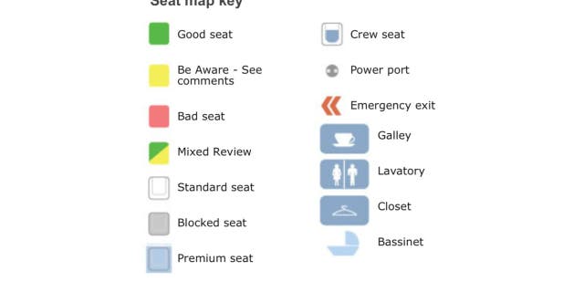 Display of the seat map to show you what each color means. 