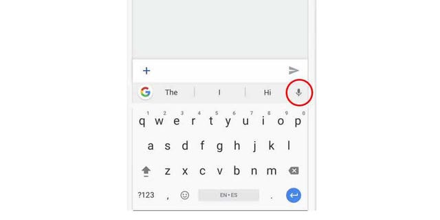 Select the position of the Dictation button on Android.