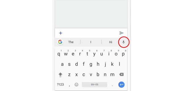 Select the position of the Dictation button on Android.