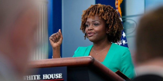 White House press secretary Karine Jean-Pierre speaks during the daily briefing at the White House in Washington, Wednesday, Jan. 18, 2023.