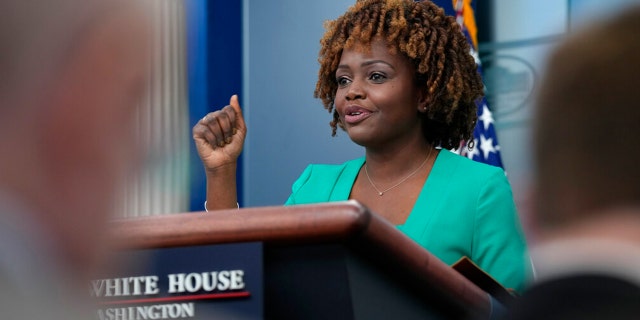 White House press secretary Karine Jean-Pierre speaks during the daily briefing at the White House in Washington, Wednesday, Jan. 18, 2023.