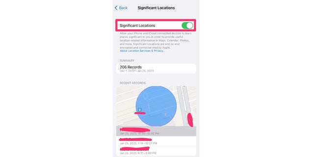 Location settings on iPhone
