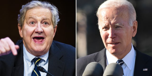 Sen. John Kennedy, R-La., left, and President Biden.