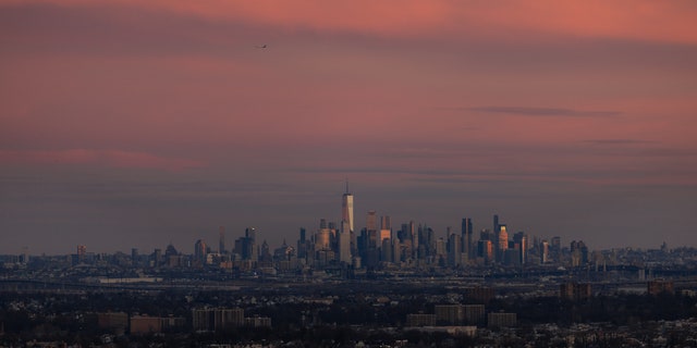 New York City as the sun sets on January 15, 2023
