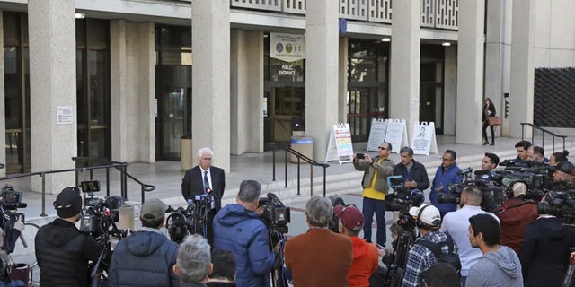 Steve Wagstaffe, the San Mateo County district attorney, addresses the media outside the Hall of Justice following the arraignment of Chunli Zhao, Wednesday, Jan. 25, 2023, in Redwood City, Calif.