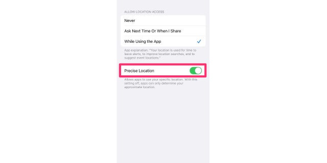 Toggle it <strong>Precise Location </strong>if you don't want an app to have access to your precise location.