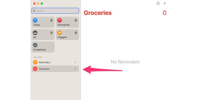 Reminders for grocery list on app