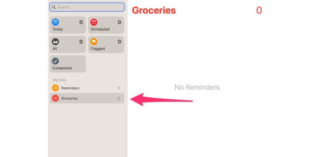 Grocery List on your reminders app