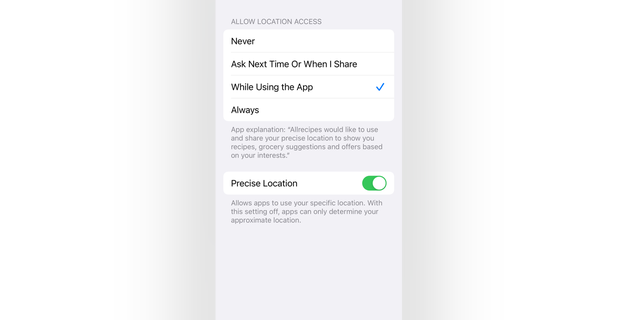 You can toggle off "Precise Location" to protect your privacy.