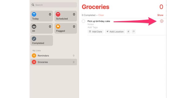 Grocery List on your reminders app