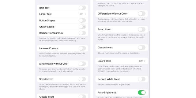 Screenshot of the Display & Text Size screens showing what the different options are for customization.