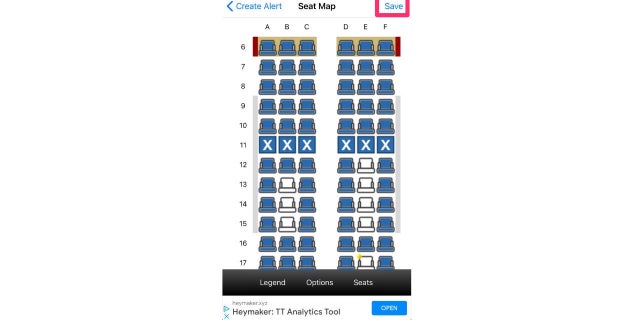 Example of the highlighted seats chosen on the map based on information provided. 