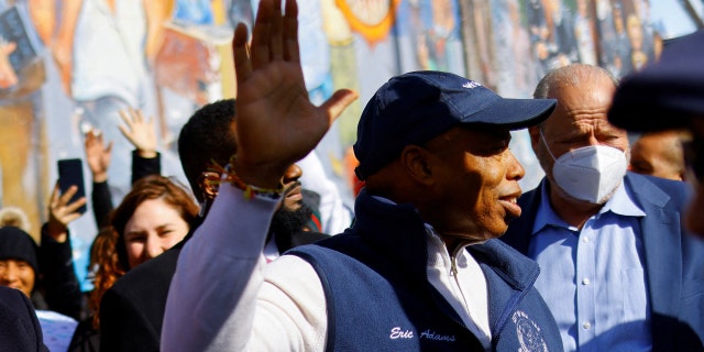 New York City Mayor Eric Adams stands outside a shelter during his visit to discuss immigration with local authorities in El Paso, Texas, on Jan. 15, 2023. 