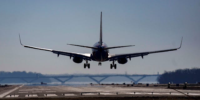 A Southwest plane lands at Ronald Reagan Washington National Airport in Arlington, Va., Friday, Dec. 30, 2022. A computer outage at the Federal Aviation Administration brought flights to a standstill across the U.S. on Wednesday, with hundreds of delays quickly cascading through the system at airports nationwide.  