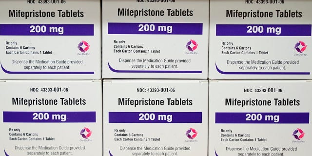 Boxes of the drug mifepristone sit on a shelf at the West Alabama Women's Center in Tuscaloosa, Ala., on March 16, 2022.