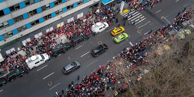 Nurses stage a strike in front of Mt. Sinai Hospital in the Manhattan borough of New York Monday, Jan. 9, 2023, after negotiations broke down hours earlier. 