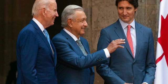 President Joe Biden, Mexican President Andres Manuel Lopez Obrador and Canadian Prime Minister Justin Trudeau meet at the National Palace in Mexico City, Jan. 10, 2023.