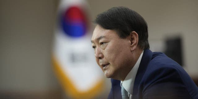 South Korean President Yoon Suk Yeol speaks during an interview at the presidential office in Seoul, South Korea, Tuesday, Jan. 10, 2023. 