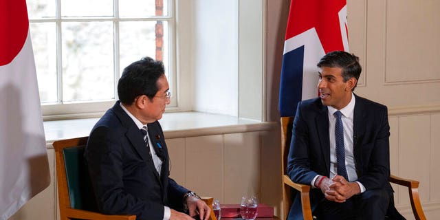 Prime Ministers Rishi Sunak and Fumio Kishida meet at the Tower of London, Wednesday, Jan. 11, 2023.