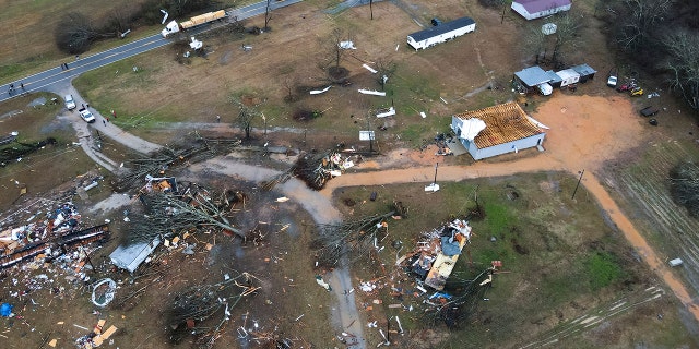 Devastation is seen in the aftermath from severe weather, Thursday, Jan. 12, 2023, in Greensboro, Ala. 