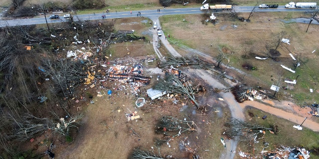 Destruction is seen after severe weather on Thursday, January 12, 2023, in Greensboro, Alabama. 