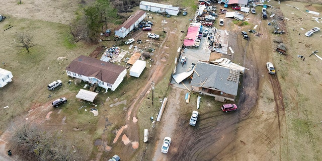 Destruction is seen after severe weather Thursday, January 12, 2023, in Moundville, Alabama. 