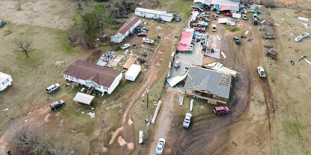 Destruction is seen after severe weather Thursday, January 12, 2023, in Moundville, Alabama. 