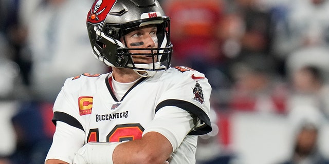 Tampa Bay Buccaneers quarterback Tom Brady stands on the field during the second half of the NFL wild-card playoff game against the Dallas Cowboys, Monday, Jan. 16, 2023, in Tampa, Florida.