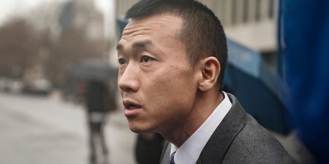 NYPD Officer Baimadajie Angwang speaks during a press briefing after a judge dismissed spy charges against him on Thursday, Jan. 19, 2023, in New York.