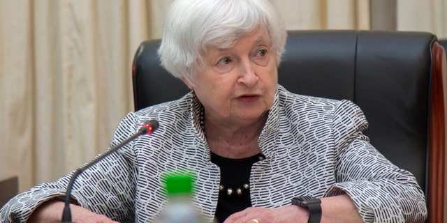 U.S. Treasury Secretary Janet Yellen speaks during a meeting with Zambia's President Hakainde Hichilema at the State House in Lusaka, Zambia, Jan. 23, 2023.