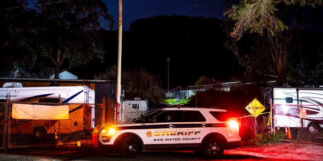 Police tape from the San Mateo Country Sheriff's Office mark the parameter of the scene of a shooting, after a gunman killed several people at two agricultural businesses in Half Moon Bay, California, on Tuesday, Jan. 24, 2023.  