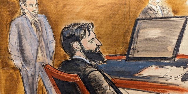 In this courtroom sketch, defendant Sayfullo Saipov listens during closing statements in Manhattan federal court, Tuesday, Jan. 24, 2023, in New York.