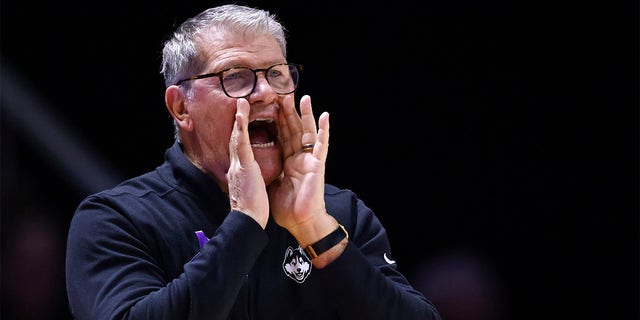 UConn head coach Geno Auriemma yells to his players during the second half of an NCAA college basketball game against Tennessee, Thursday, Jan. 26, 2023, in Knoxville, Tennessee.