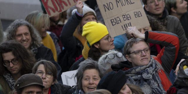 Extinction Rebellion activists and sympathisers shouted slogans against global warming when blocking a busy road in The Hague, Netherlands, Saturday, Jan. 28, 2023. Earlier this week seven Extinction Rebellion activists were detained by authorities for sedition linked to the protest. 