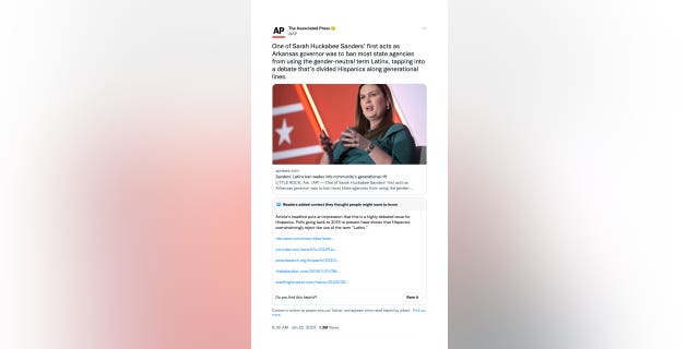 De Associated Press kreeg een disclaimer van Twitter "vogelaars" die een tweet factcheckte waarin hij de term claimde "Latijn" verdeelde de Spaanse gemeenschap.