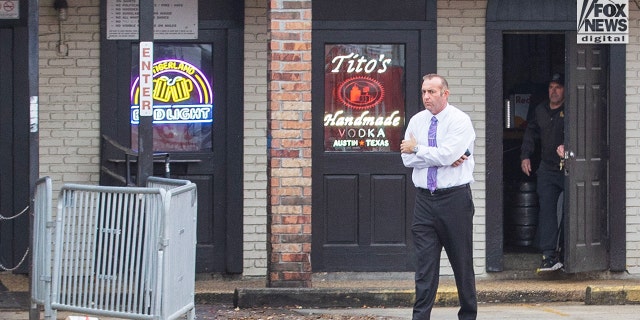 Investigators are seen outside of  Reggie’s bar in Baton Rouge, Louisiana on Tuesday, January 24, 2023. The bar is reportedly one of the last places where LSU student, Madison Morgan was seen before her death on January 15.