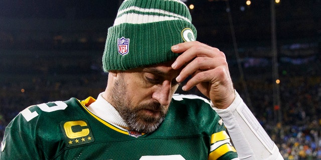 El mariscal de campo de los Green Bay Packers, Aaron Rodgers, después del partido de los Detroit Lions el 8 de enero de 2023 en el Lambeau Field.