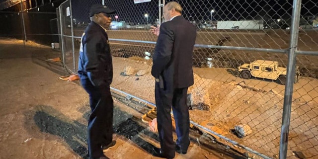 NYC Mayor Eric Adams and El Paso Mayor Leeser visit an area where asylum seekers are known to cross the border.