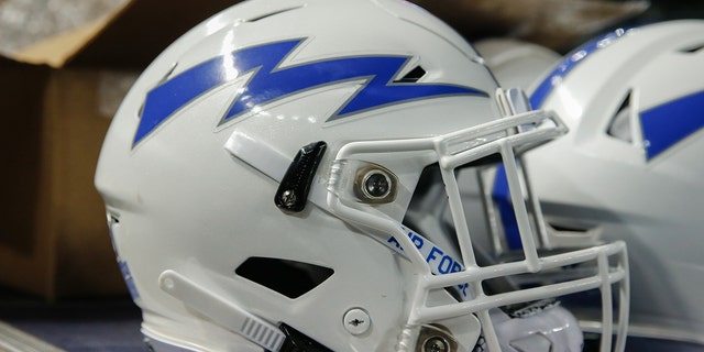 An Air Force Falcons helmet during the Cheez-It Bowl college football game between the Air Force Falcons and the Washington State Cougars on December 27, 2019 at Chase Field in Phoenix, Arizona.