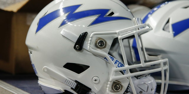 An Air Force Falcons helmet during the Cheez-It Bowl college football game between the Air Force Falcons and the Washington State Cougars at Chase Field in Phoenix, Arizona on December 27, 2019.